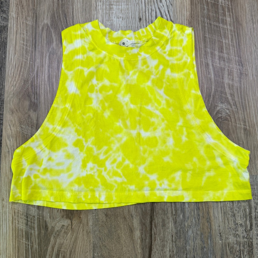 Lululemon All Yours Cropped Tank Women 4 Yellow Tie Dye Gym Yoga Running Cotton